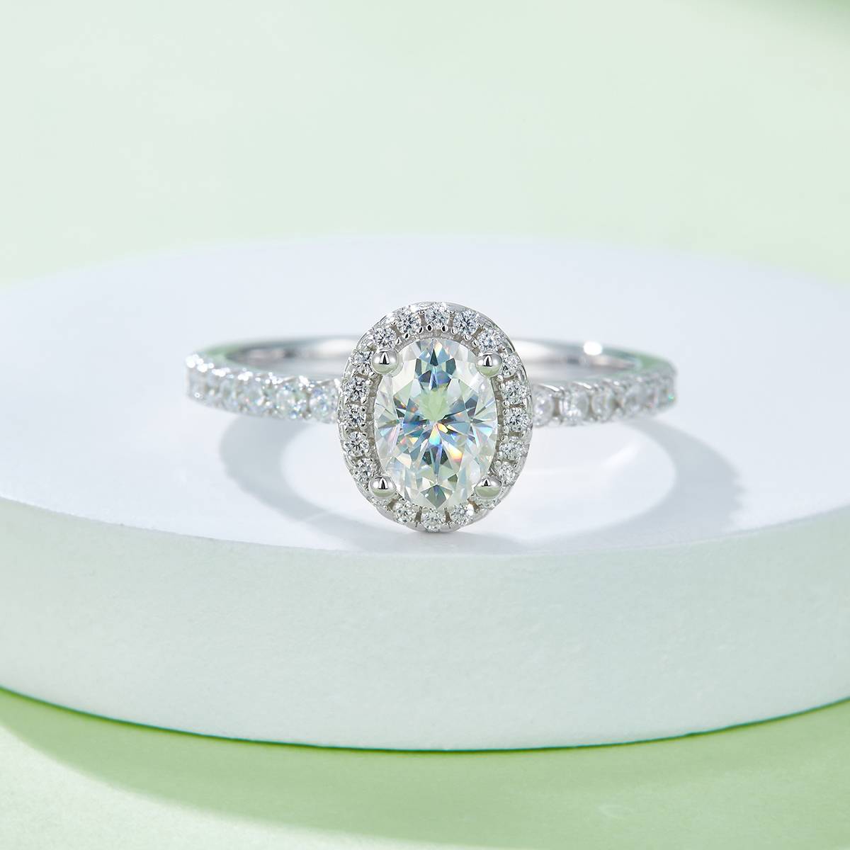 Light luxury egg shaped S925 silver plated white gold moissanite diamond women's ring 1.0 carat D-grade